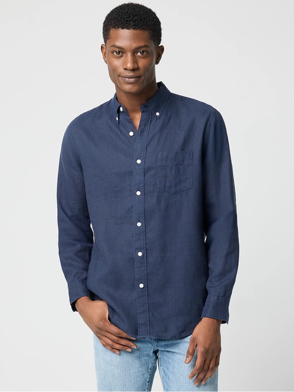 J. Crew Tailored Quality Linen Shirt Blue Long Sleeve Button Down Coastal Summer